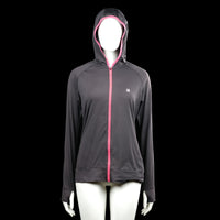 Redmax - Hoodie - Black & Pink - Size M - Black solid hooded jacket with a pink front zipper and pink trim around the hood opening. Long sleeves with plain cuffs and a straight hem.