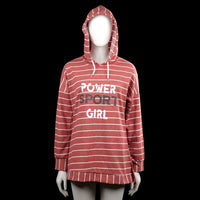 Gundogan - Hoodie - Brick Red & White - Size M - Brick red and white striped hooded top with drawstrings and long sleeves. Features a straight hem and a front text graphic print.
