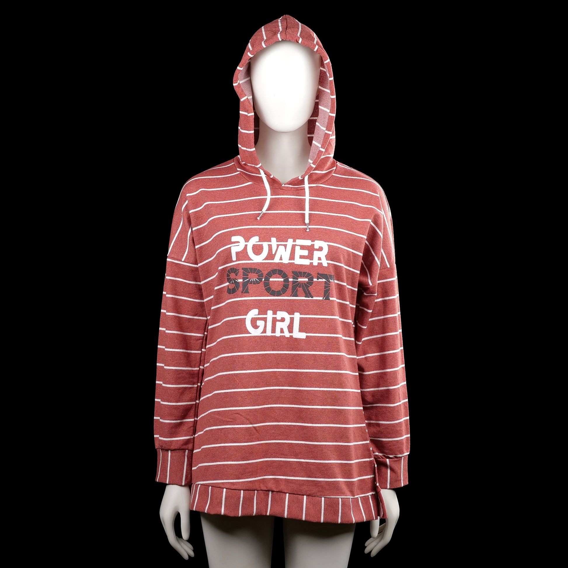 Gundogan - Hoodie - Brick Red & White - Size M - Brick red and white striped hooded top with drawstrings and long sleeves. Features a straight hem and a front text graphic print.
