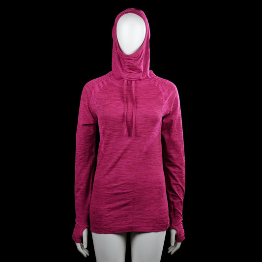 Hoodie - Pink - Size M - Pink solid hooded top with drawstrings and long sleeves. Straight hem and plain cuffs.