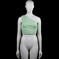 S llinarry - Tank top - Mint - Size M - Mint solid one-shoulder sleeveless cropped top with ruched sides. Straight hem with no visible closures.