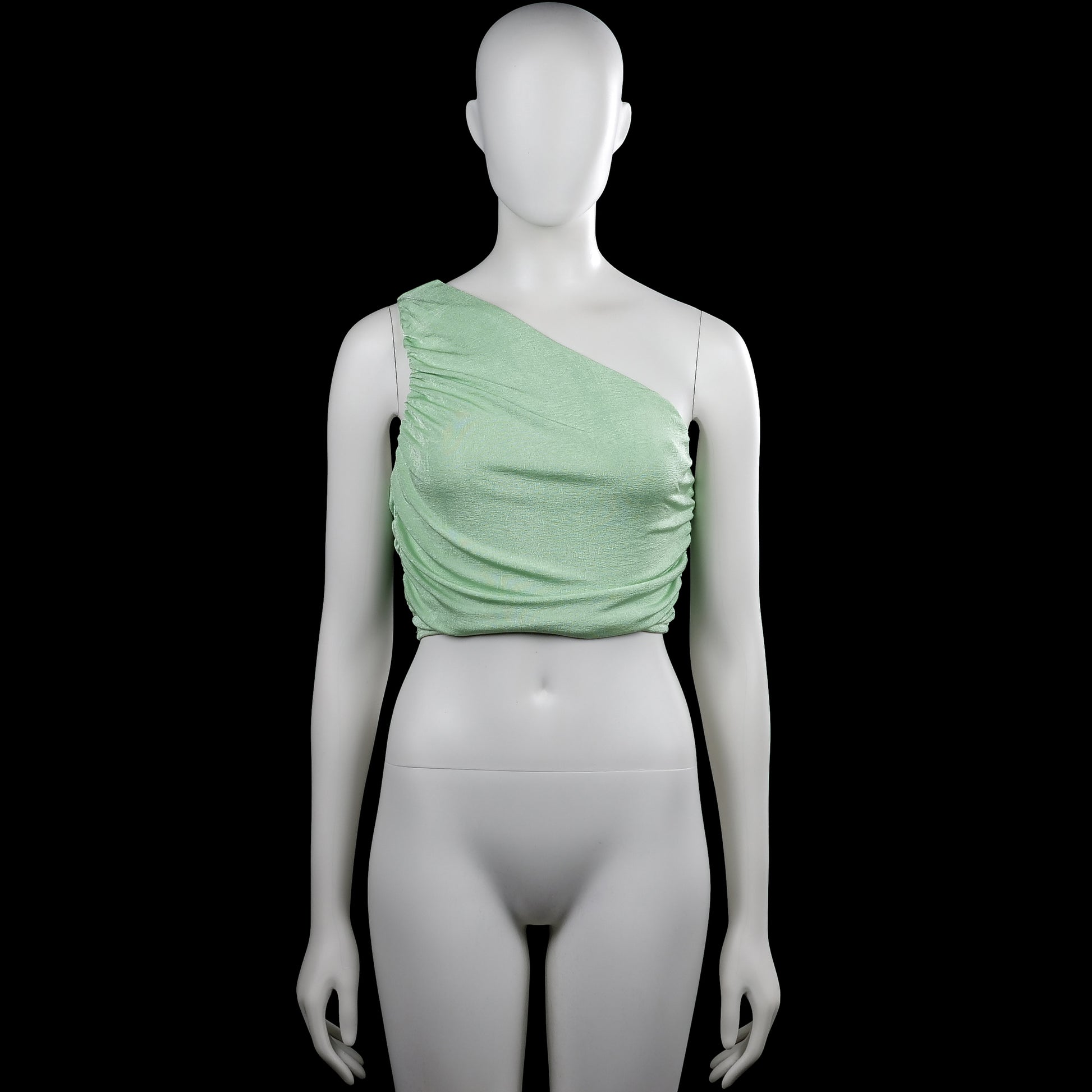 S llinarry - Tank top - Mint - Size M - Mint solid one-shoulder sleeveless cropped top with ruched sides. Straight hem with no visible closures.