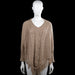 Poncho - Taupe - Size XL - Taupe solid knit top with a V-neck and long sleeves with ribbed cuffs. Features a pointed asymmetrical hem with fringe trim.