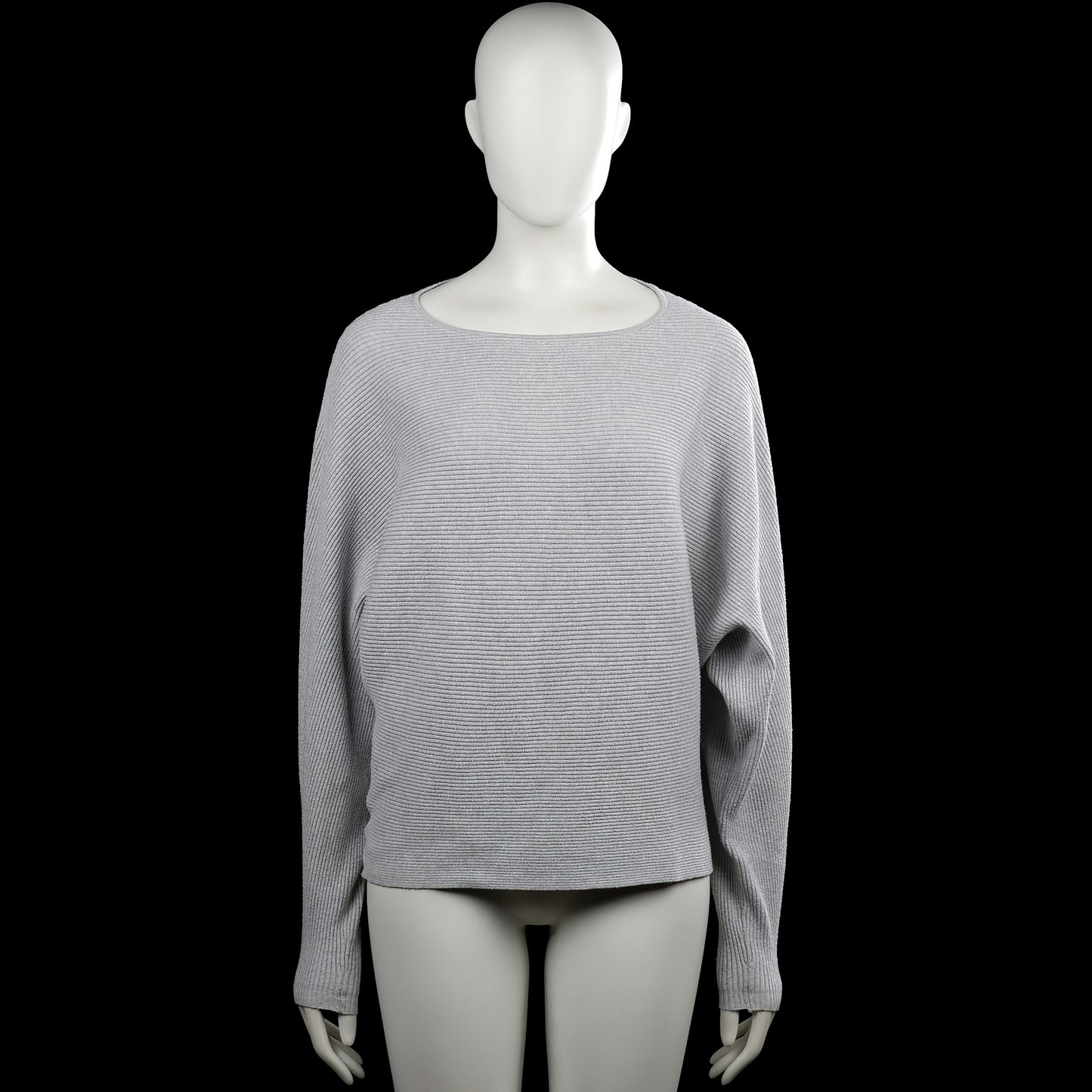 Cane & cane - Sweater - Light Gray - Size M - Light gray ribbed top with a boat neckline and long sleeves. Straight hem and plain cuffs with no visible closures.