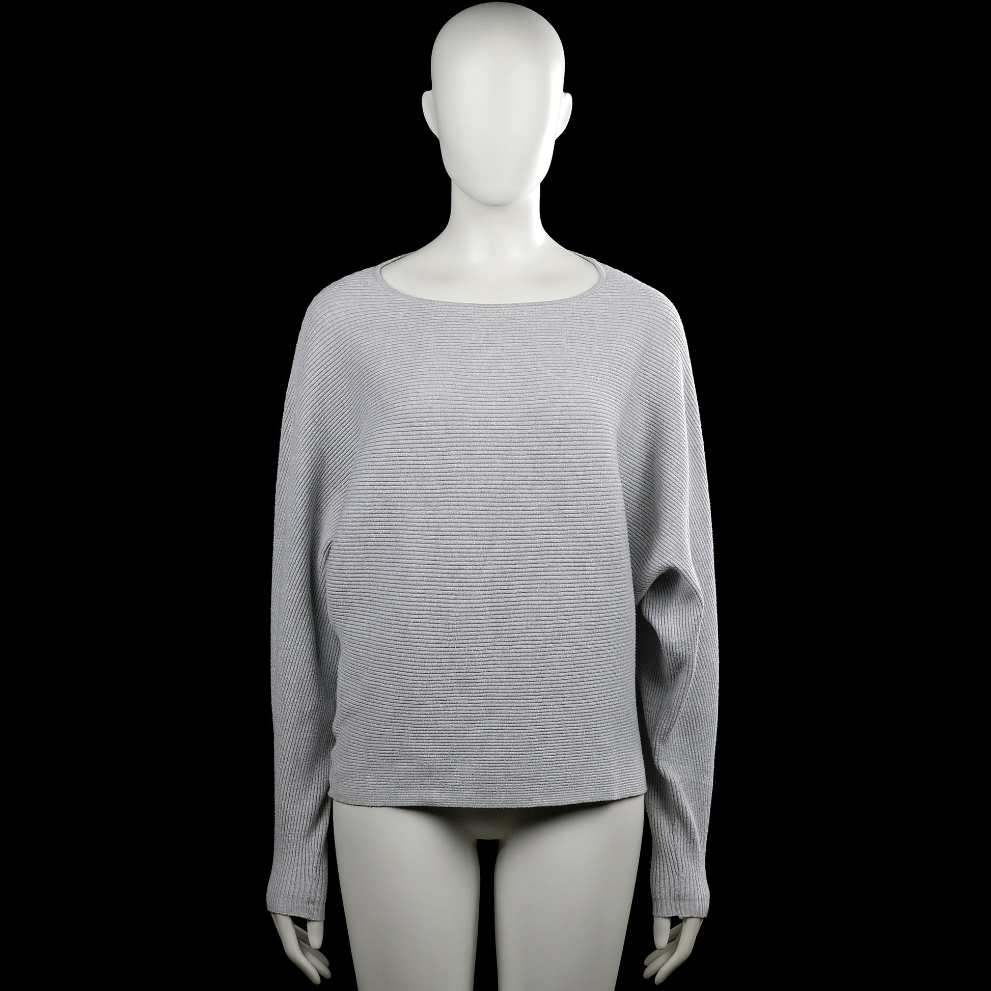 Cane & cane - Sweater - Light Gray - Size M - Light gray ribbed top with a boat neckline and long sleeves. Straight hem and plain cuffs with no visible closures.