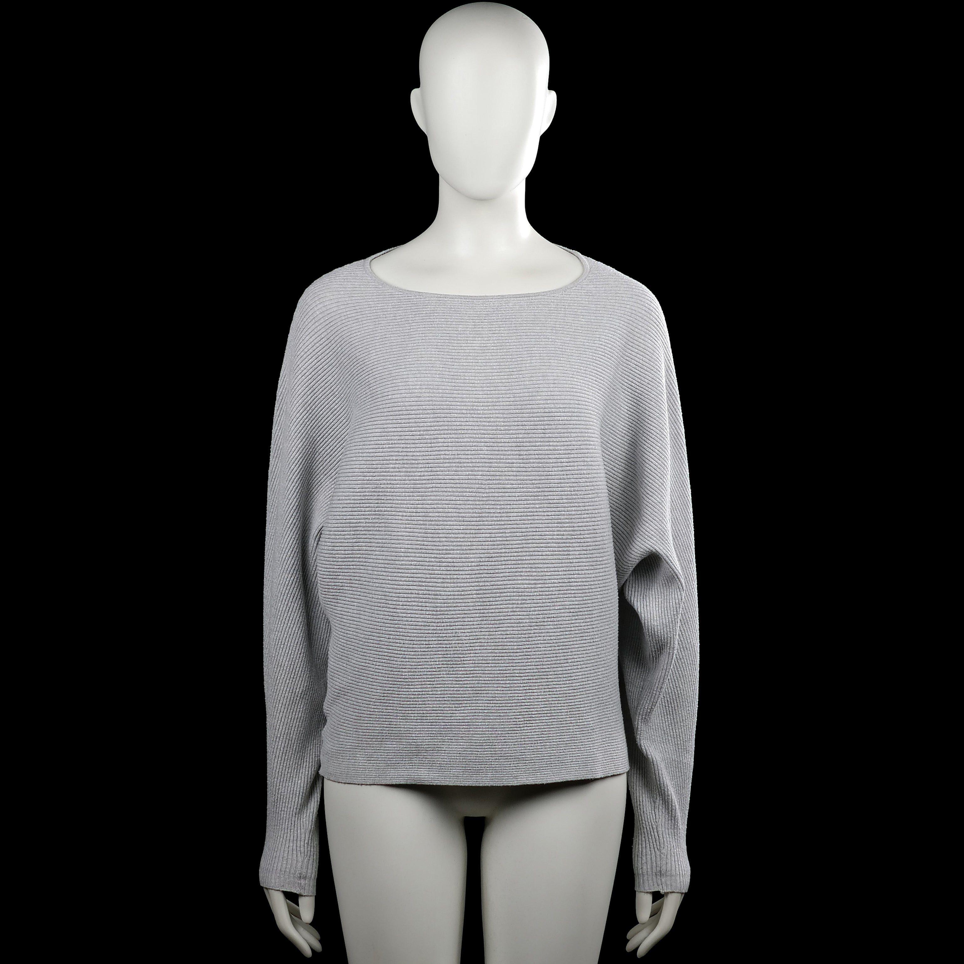 Cane & cane - Sweater - Light Gray - Size M - Light gray ribbed top with a boat neckline and long sleeves. Straight hem and plain cuffs with no visible closures.