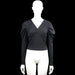 Shein - Long-sleeve top - Black - Size S - Black solid top with a V-neckline and long sleeves with ruched, puffed shoulders. Straight hem with no visible closures.