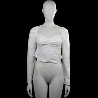 Nelly - Blouse - White - Size 38 - White solid top with a squared neckline and long sleeves with plain cuffs. Features ruched detailing at the center front and an asymmetrical pointed hem.