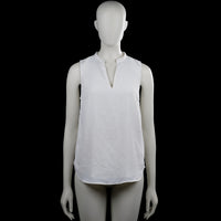H&M - Blouse - White - Size 34 - White solid sleeveless top with a split V-neckline. Curved hem with side slits.