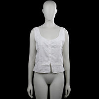 Casablanca - Tank top - White - Size 40 - White sleeveless top with a scoop neckline and a button-front closure. Features a straight hem with lace trim and small cutout detailing throughout.