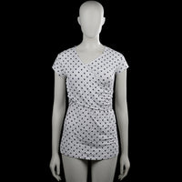 Envie de fraise - T-shirt - White & Black - Size S - White top with black polka dots and a V-neck wrap-style front. Features short sleeves with plain cuffs and a straight hem.