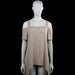 Tunic - Taupe - Size L - Taupe solid top with a squared neckline and wide shoulder straps, plus off-shoulder short sleeves. High-low hem with plain sleeve cuffs.