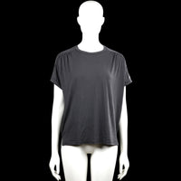 Sissy-boy - T-shirt - Dark Gray - Size XS - Dark gray solid top with a round neckline and short sleeves with turned-up cuffs. Straight hem with side slits.