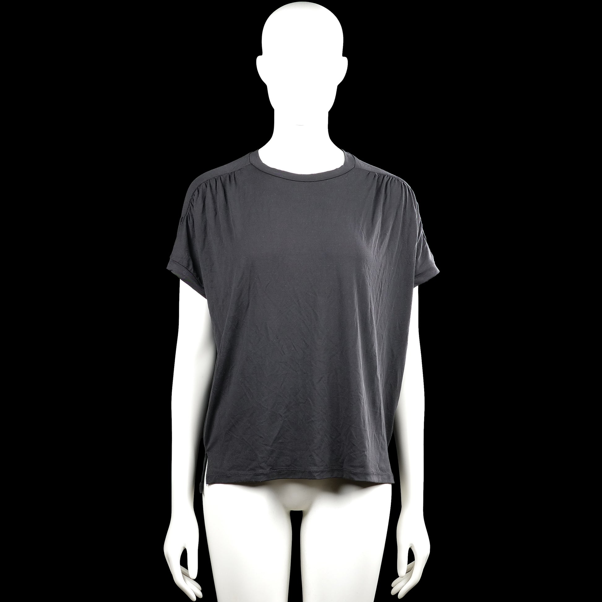 Sissy-boy - T-shirt - Dark Gray - Size XS - Dark gray solid top with a round neckline and short sleeves with turned-up cuffs. Straight hem with side slits.