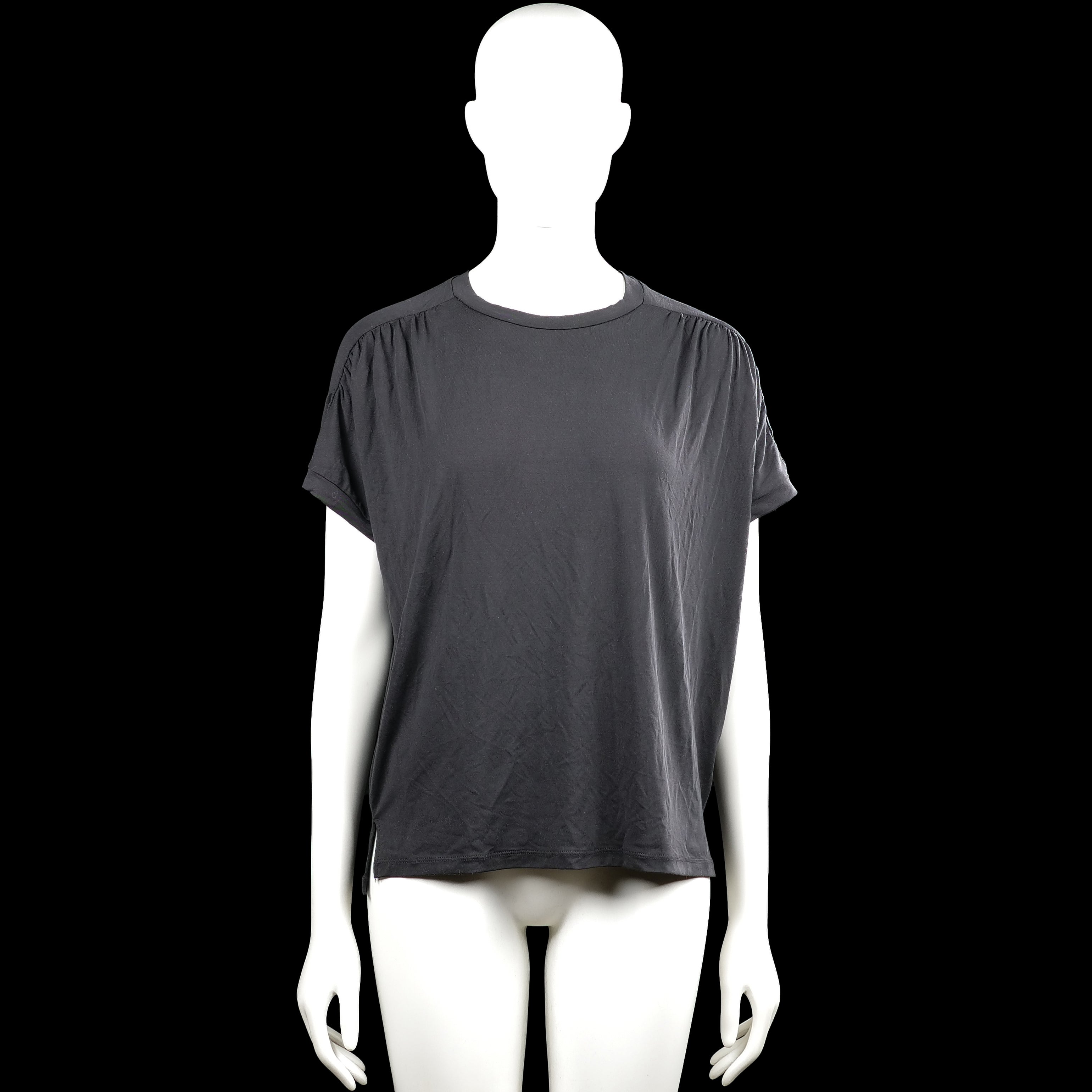 Sissy-boy - T-shirt - Dark Gray - Size XS - Dark gray solid top with a round neckline and short sleeves with turned-up cuffs. Straight hem with side slits.
