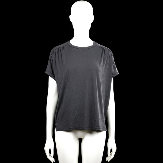 Sissy-boy - T-shirt - Dark Gray - Size XS - Dark gray solid top with a round neckline and short sleeves with turned-up cuffs. Straight hem with side slits.