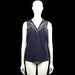 Morgan - Tank top - Navy - Size XL - Navy solid sleeveless top with a V-neckline and lace panels at the shoulders and upper chest. Features a short zipper at the center front and a straight hem.
