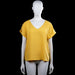Only - T-shirt - Yellow - Size 38 - Yellow solid top with a V-neck and short sleeves. Features a straight hem and an open back keyhole with tie closure at the neck.