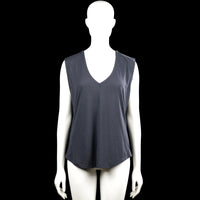 Soc - Tank top - Navy - Size M - Navy solid sleeveless top with a V-neckline and a center front seam. Curved hem and plain arm openings, with a narrow strap visible at the upper back.