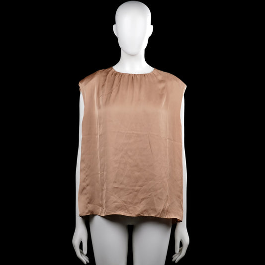 H&M - Tank top - Camel - Size L - Camel solid sleeveless top with a round neckline and extended shoulder coverage. Features a curved hem and a center back zipper.