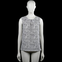 Stockholm - Tank top - White & Black - Size S - White and black sleeveless top with an all-over print and a round neckline with gathered pleats at the front. Straight hem and a back keyhole opening with a button closure.