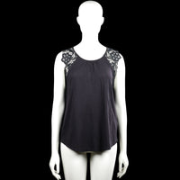 H&M - Tank top - Black - Size M - Black sleeveless top with a scoop neckline and lace panels at the shoulders. Curved hem with no visible closures.