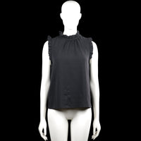 Shein - Blouse - Black - Size XS - Black solid sleeveless top with a ruffled high neckline and ruffle trim at the armholes. Straight hem and a back keyhole opening with a small button closure.