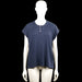 Livera - T-shirt - Navy - Size XL - Navy solid top with a round neck and short sleeves. Features a short button placket at the front and a straight hem.