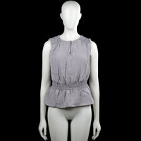 Kappahl - Tank top - Gray - Size M - Gray sleeveless solid top with a round neckline and a short center front slit. Features smocked shoulder panels, a smocked waist, and a flared peplum hem.