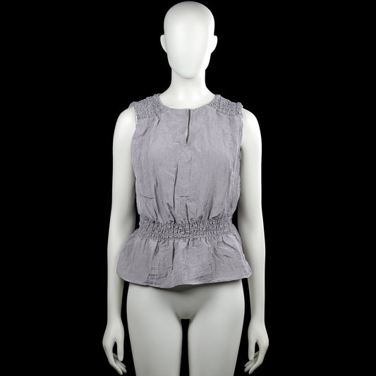 Kappahl - Tank top - Gray - Size M - Gray sleeveless solid top with a round neckline and a short center front slit. Features smocked shoulder panels, a smocked waist, and a flared peplum hem.