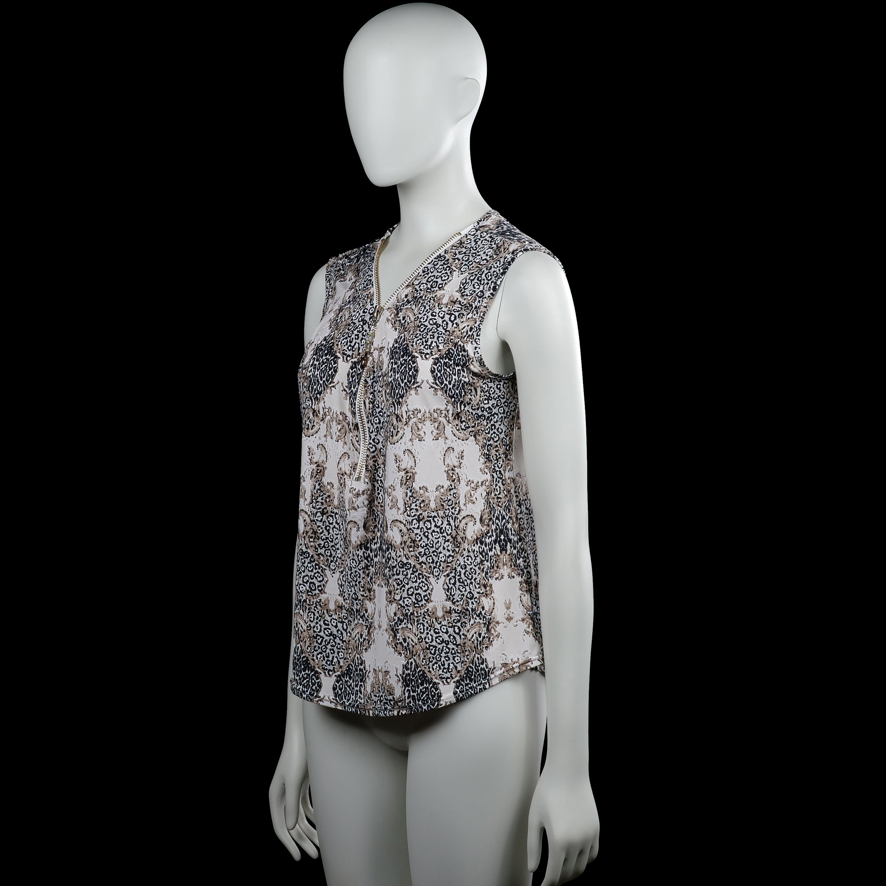 Blouse - White & Brown - Size M