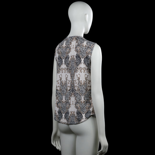 Blouse - White & Brown - Size M