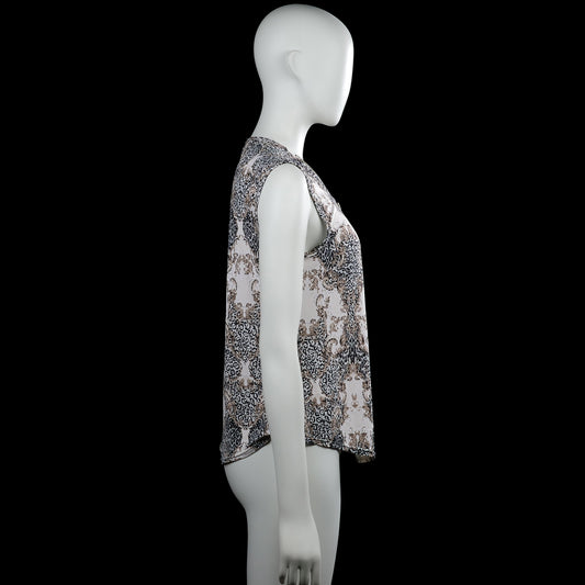 Blouse - White & Brown - Size M