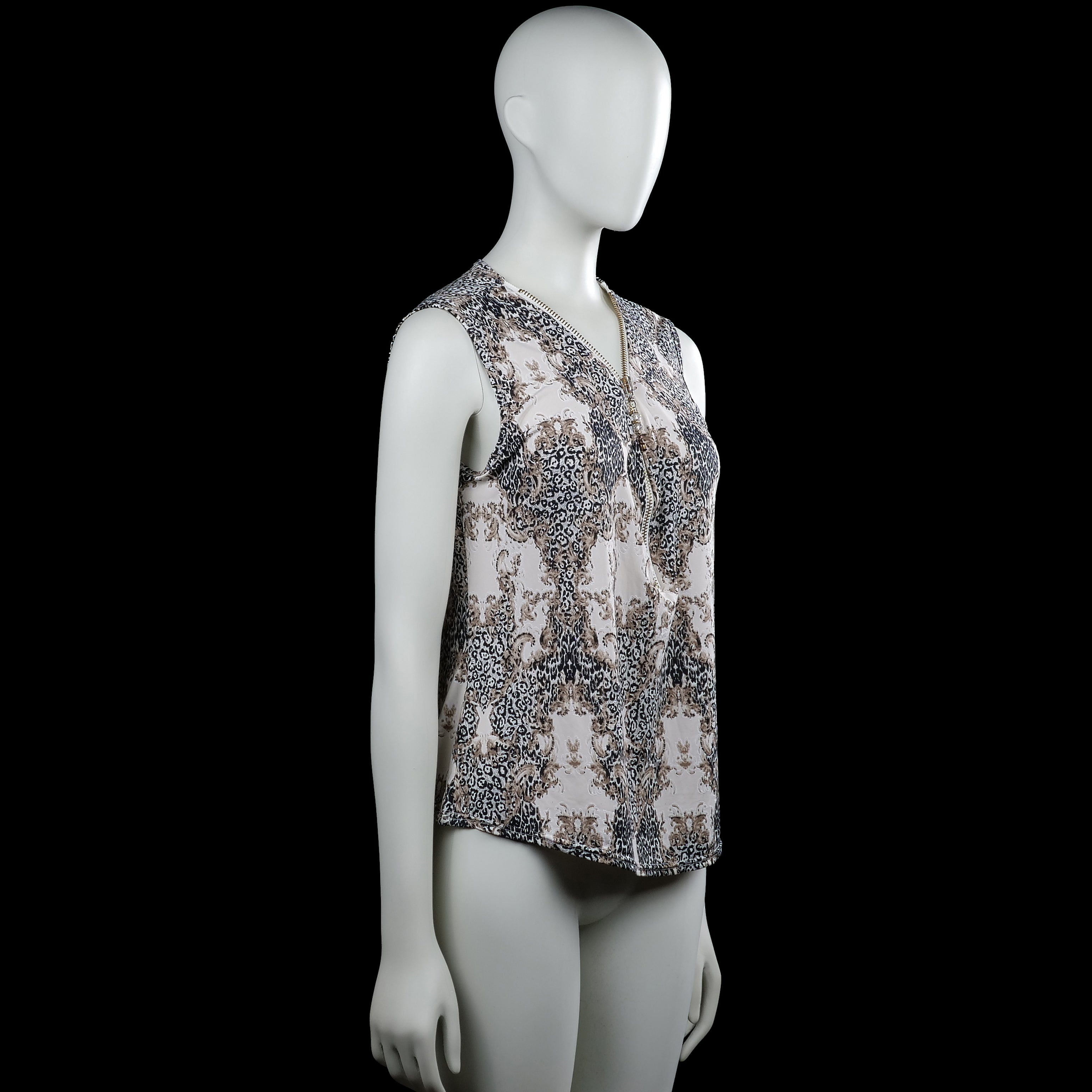Blouse - White & Brown - Size M