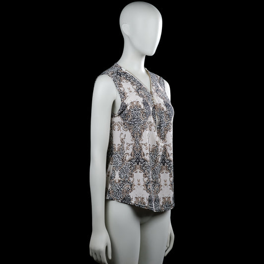 Blouse - White & Brown - Size M
