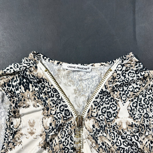 Blouse - White & Brown - Size M