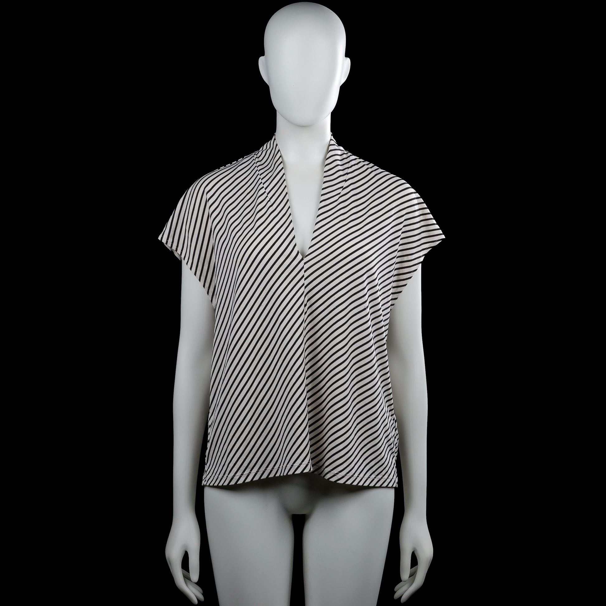 H&M - Blouse - White & Black - Size M - White and black striped top with a V-neck and short sleeves. Features a straight hem with no visible closures.