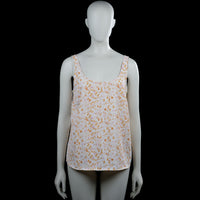 Primark - Tank top - White & Beige - Size 42 - Sleeveless white top with beige and light pink printed pattern and a scoop neckline. Straight hem with plain arm openings.