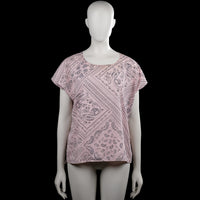 Yessica - T-shirt - Light Pink & Black - Size 42 - Light pink top with an all-over black paisley pattern and a scoop neckline. Features short sleeves with plain cuffs and a straight hem.