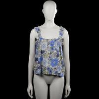 Kappahl - Tank top - Light Blue & White - Size S - Light blue and white floral sleeveless top with a squared neckline and ruffled shoulder straps. Straight hem with a smocked band across the upper back.