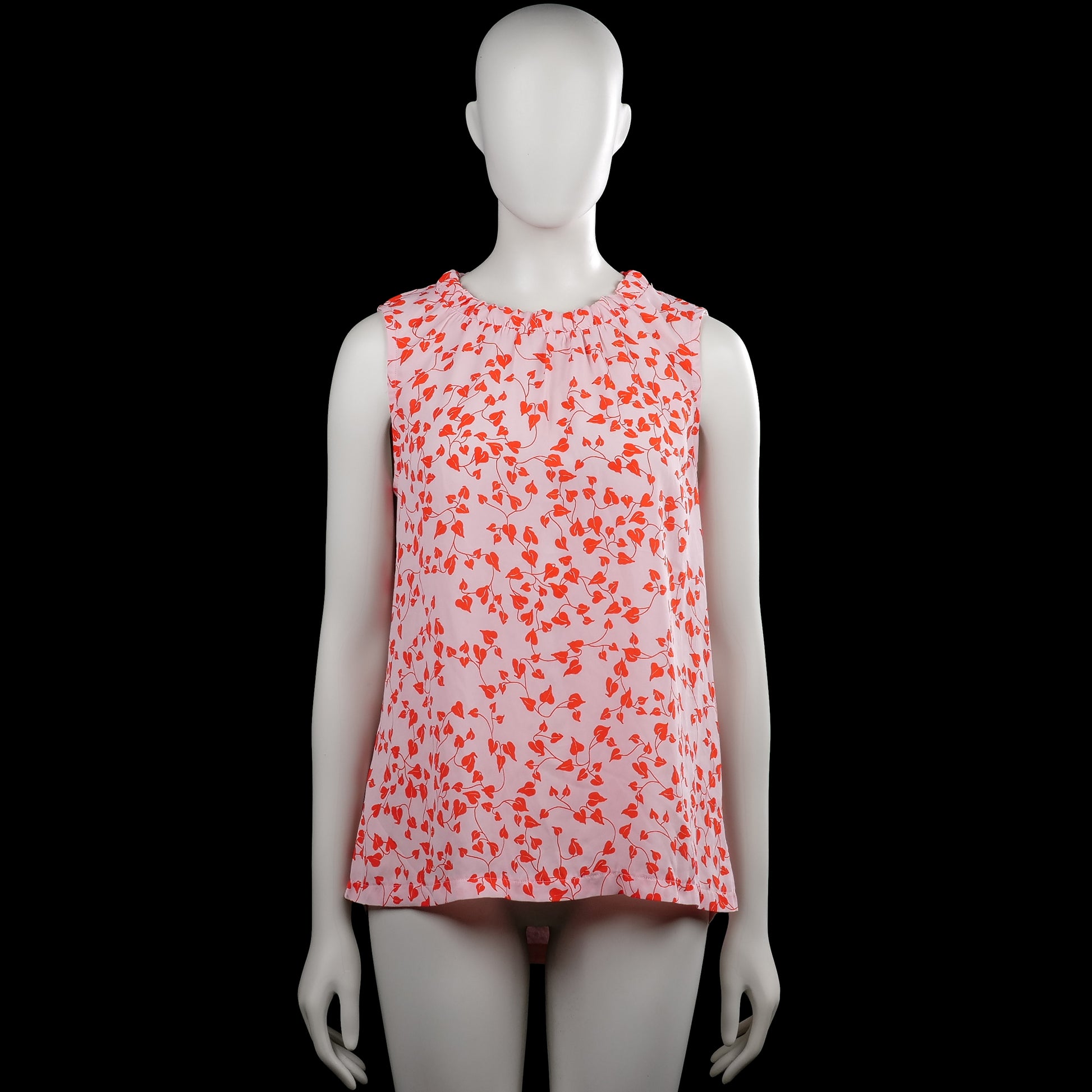 Lindex Holly & Whyte - Tank top - Pink & Red - Size M - Sleeveless pink top with a red floral print on the front and a solid pink back. Features a round gathered neckline and a straight hem.