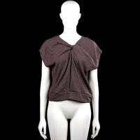 Lindex - T-shirt - Brown - Size M - Brown solid top with a round neck and short sleeves. Features a twisted front detail and a straight hem.