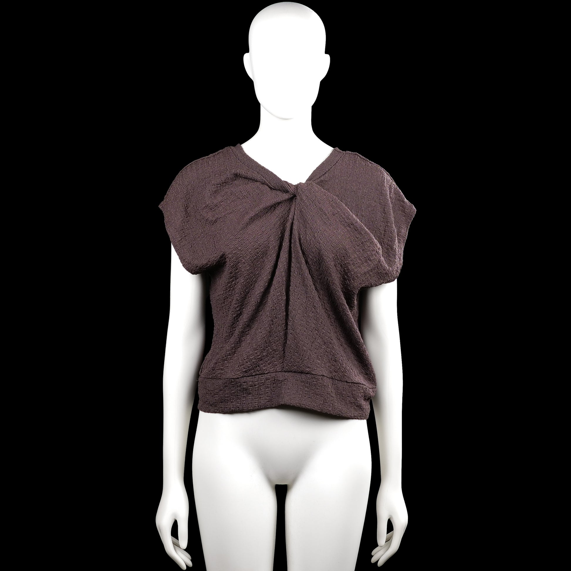 Lindex - T-shirt - Brown - Size M - Brown solid top with a round neck and short sleeves. Features a twisted front detail and a straight hem.