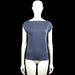 157 - T-shirt - Navy - Size M - (NEW) - Navy solid top with a boat neckline and short sleeves. Straight hem with plain cuffs.
