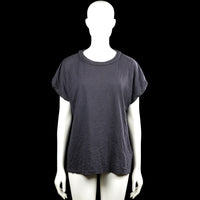 Ms Mode - T-shirt - Dark Gray - Size L - Dark gray solid top with a round neckline featuring braided trim. Short sleeves with plain cuffs and a straight hem.