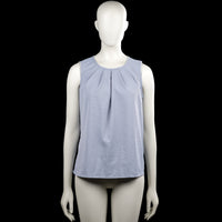 Shein - Blouse - Light Blue - Size M - Light blue solid sleeveless top with a round neckline and pleated front detail. Straight hem and a back keyhole opening with a button closure.