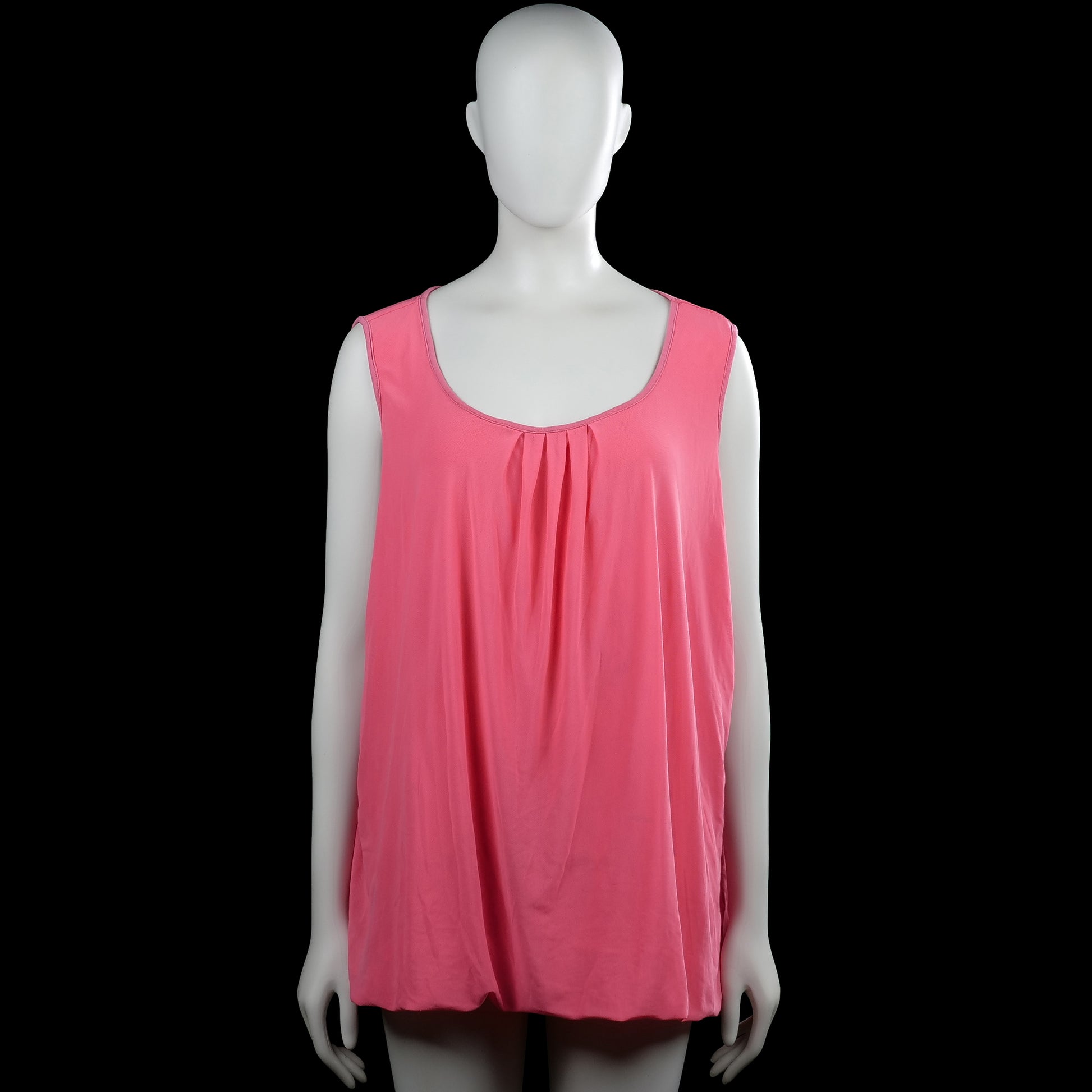 Ms Mode - Tunic - Pink - Size XXL - Solid pink sleeveless top with a scoop neckline and pleats at the center front. Straight hem with no visible closures.