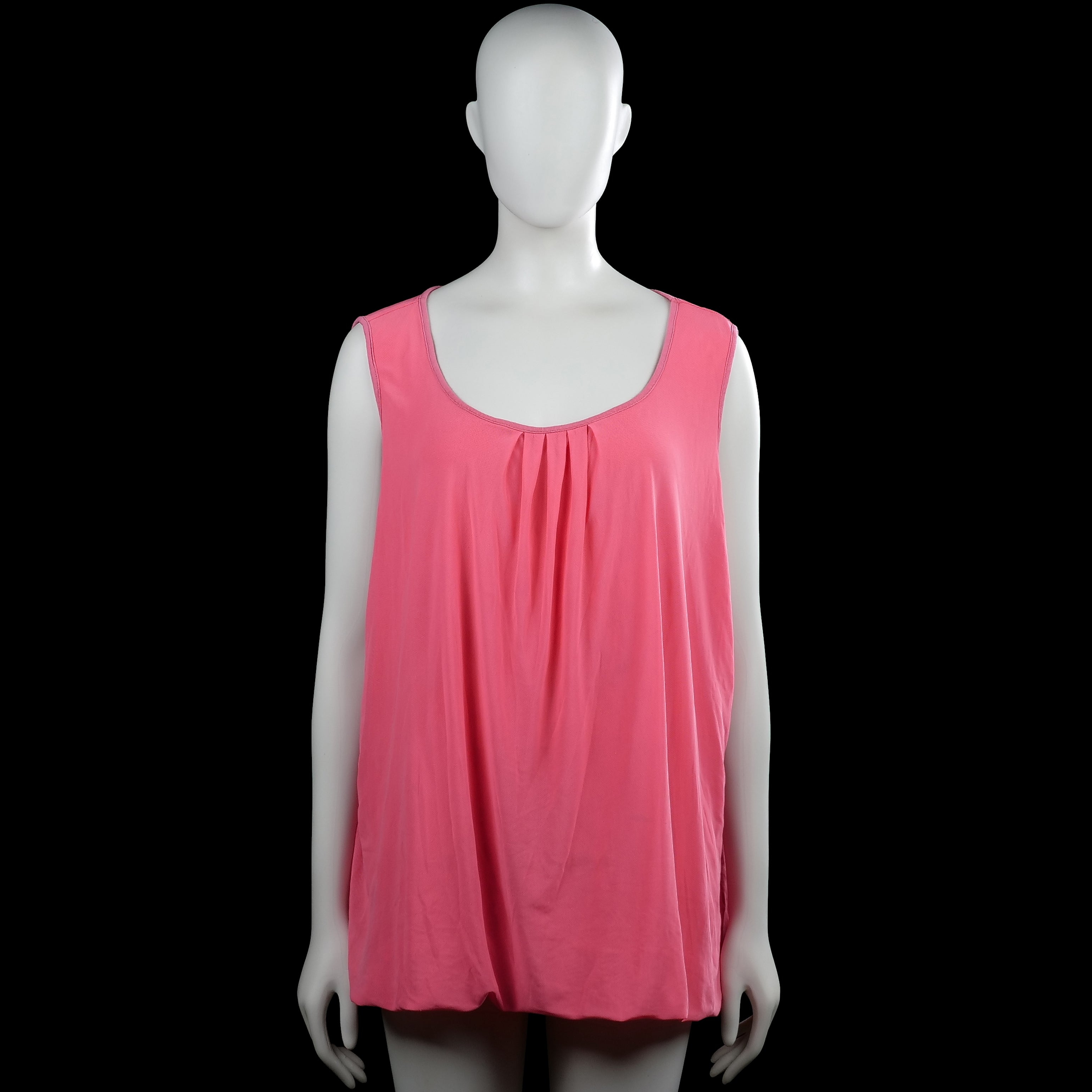 Ms Mode - Tunic - Pink - Size XXL - Solid pink sleeveless top with a scoop neckline and pleats at the center front. Straight hem with no visible closures.