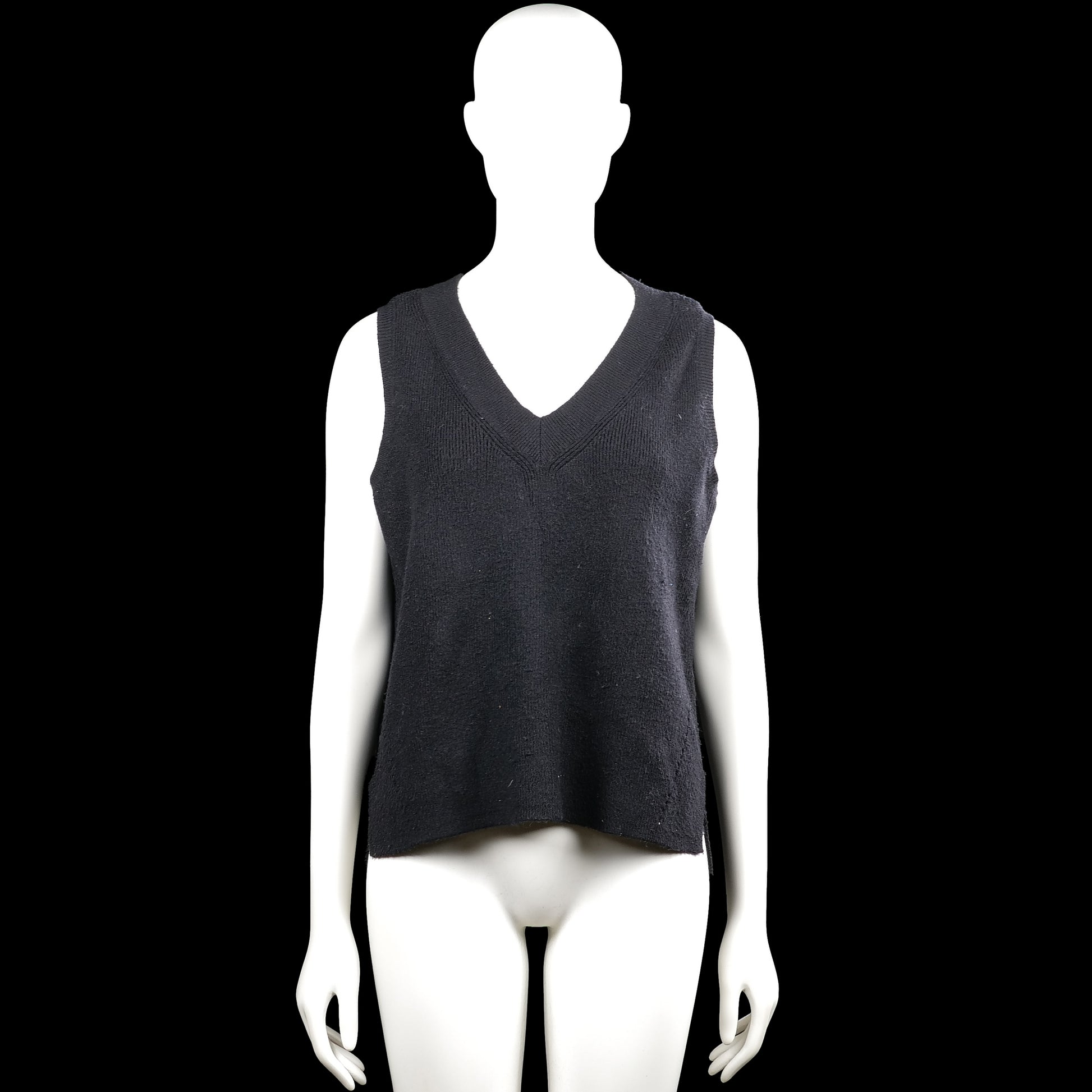 Vila - Sweater - Charcoal - Size L - Charcoal solid sleeveless top with a V-neckline. Straight hem with side slits.