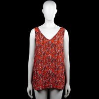 Tank top - Red & Black - Size 46 - Red sleeveless top with a black and white leaf print and a V-neckline. Straight hem with plain arm openings.